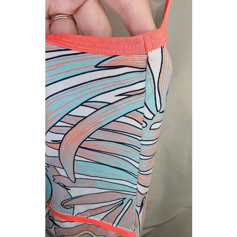 Tail Activewear Tank Top Womens L Tropical Palm Print Athletic Sleeveless Coral